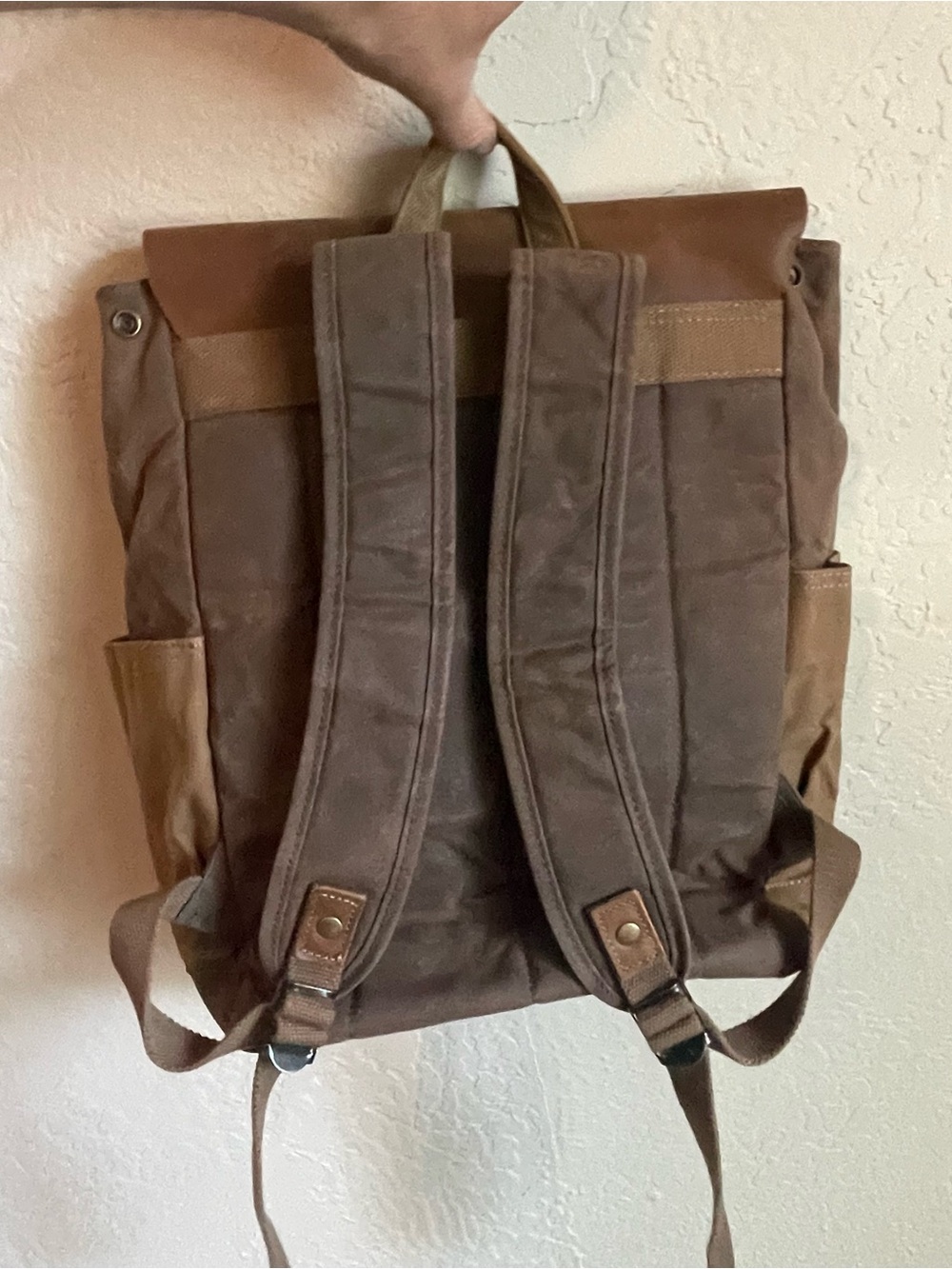 Waxed Canvas & Leather Retro School Backpack Rucksack Travel Hiking Laptop - Picture 15 of 15